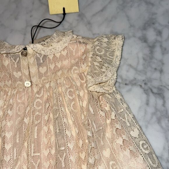 NWT GUCCI ROMANTIQUE LACE GUCCILY ALMOND FLOWER DRESS 3/6M - Picture 10 of 13